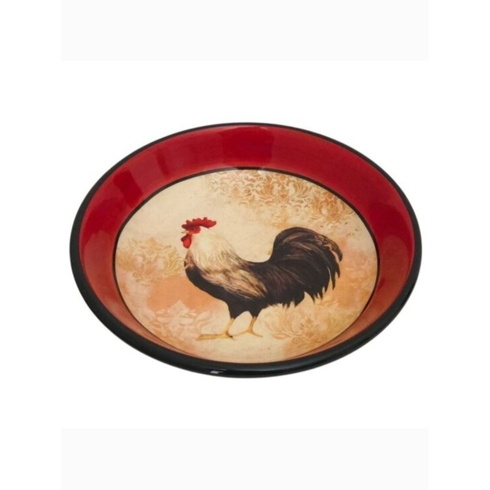 Rooster Red Yellow Ceramic Serving Bowl- Certified International by Susan Winget
